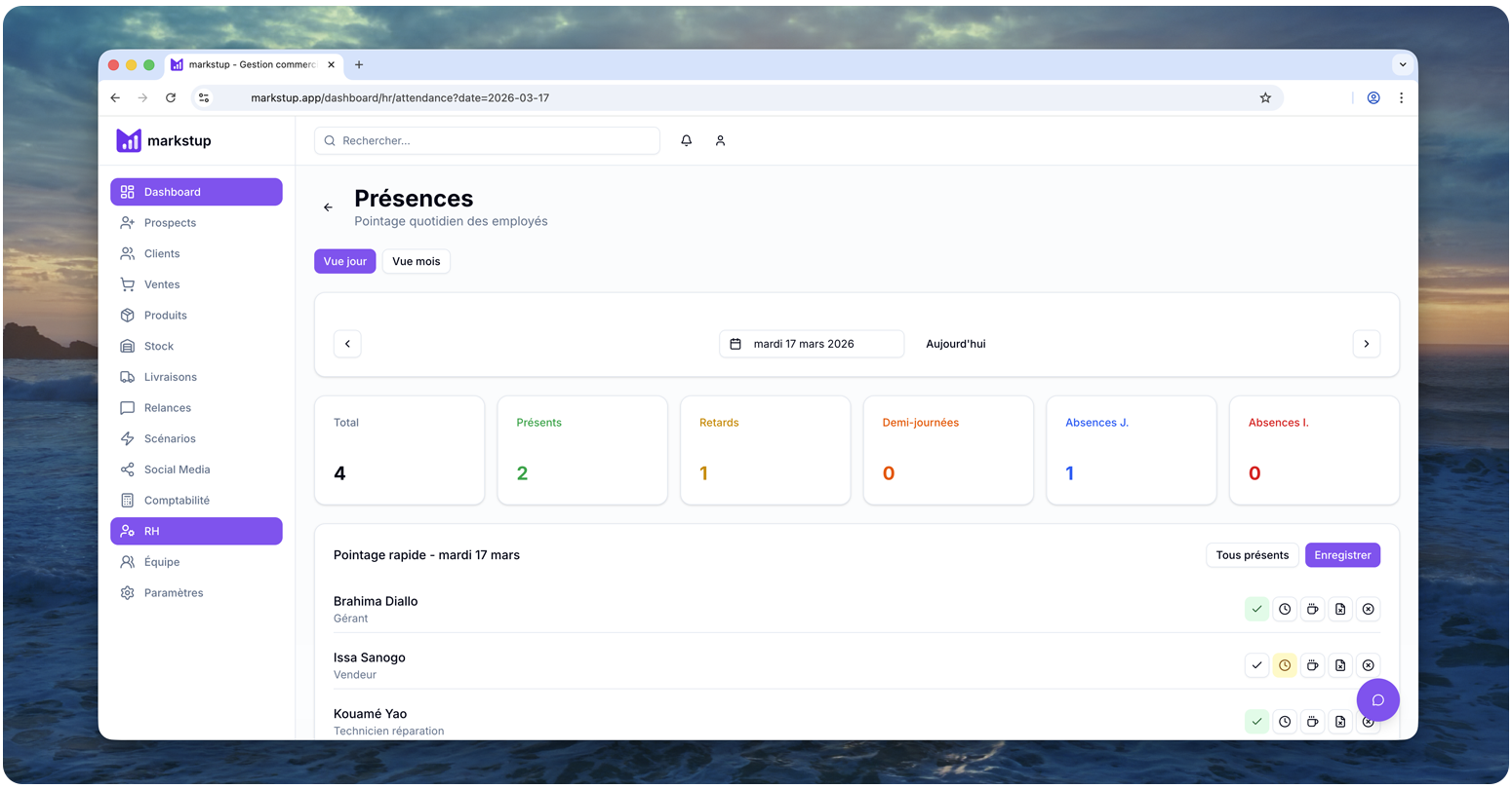 Module équipe et RH markstup