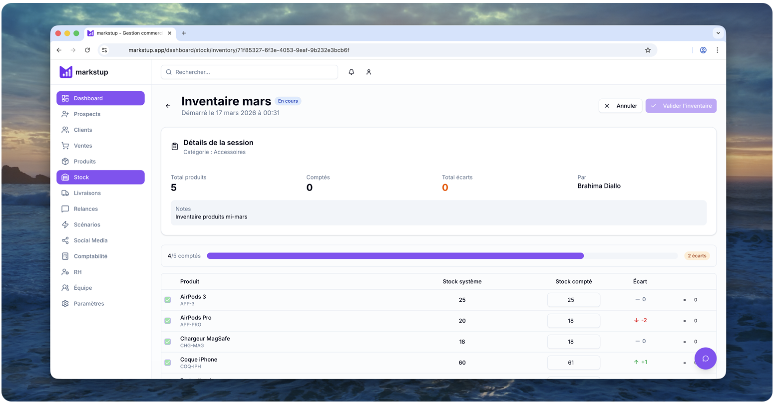 Module gestion de stock markstup